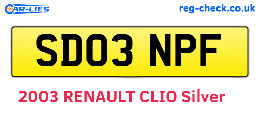 SD03NPF are the vehicle registration plates.