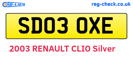 SD03OXE are the vehicle registration plates.