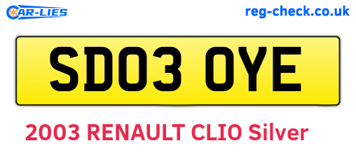 SD03OYE are the vehicle registration plates.
