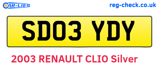 SD03YDY are the vehicle registration plates.