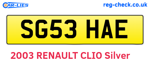 SG53HAE are the vehicle registration plates.
