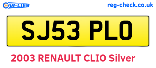 SJ53PLO are the vehicle registration plates.
