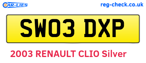 SW03DXP are the vehicle registration plates.