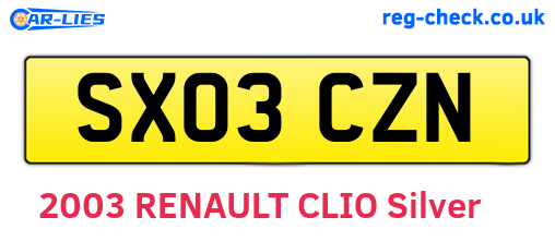 SX03CZN are the vehicle registration plates.