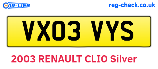 VX03VYS are the vehicle registration plates.