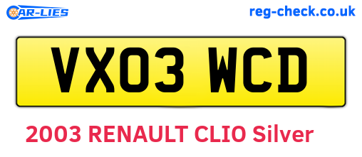VX03WCD are the vehicle registration plates.