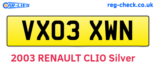 VX03XWN are the vehicle registration plates.