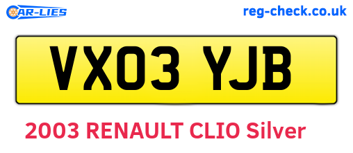 VX03YJB are the vehicle registration plates.