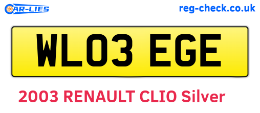 WL03EGE are the vehicle registration plates.