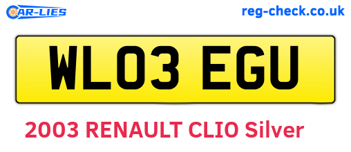 WL03EGU are the vehicle registration plates.