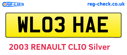 WL03HAE are the vehicle registration plates.