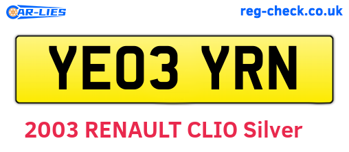 YE03YRN are the vehicle registration plates.