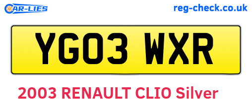 YG03WXR are the vehicle registration plates.
