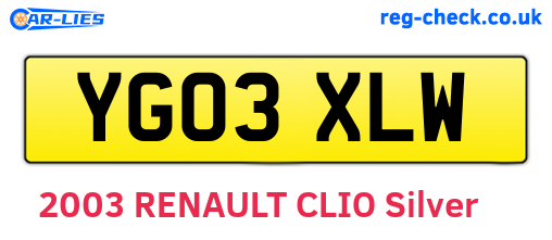 YG03XLW are the vehicle registration plates.