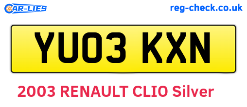 YU03KXN are the vehicle registration plates.