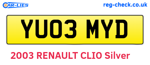 YU03MYD are the vehicle registration plates.