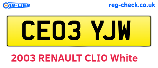 CE03YJW are the vehicle registration plates.