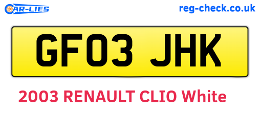 GF03JHK are the vehicle registration plates.