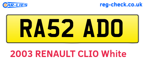 RA52ADO are the vehicle registration plates.