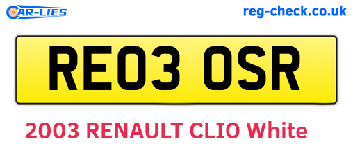 RE03OSR are the vehicle registration plates.