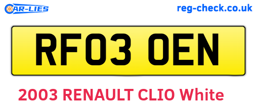 RF03OEN are the vehicle registration plates.