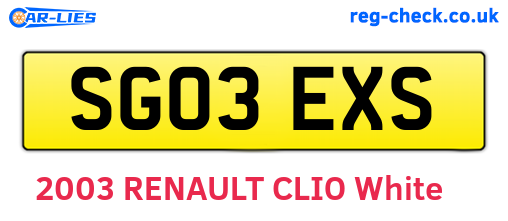 SG03EXS are the vehicle registration plates.