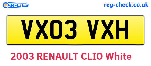 VX03VXH are the vehicle registration plates.