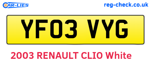 YF03VYG are the vehicle registration plates.