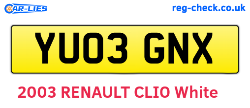 YU03GNX are the vehicle registration plates.