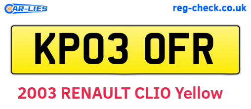 KP03OFR are the vehicle registration plates.