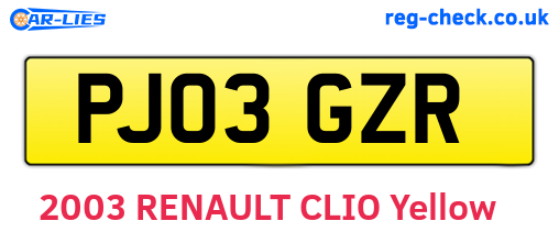 PJ03GZR are the vehicle registration plates.