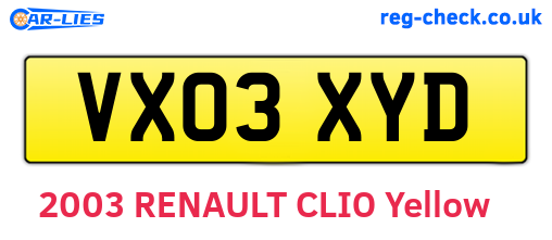 VX03XYD are the vehicle registration plates.