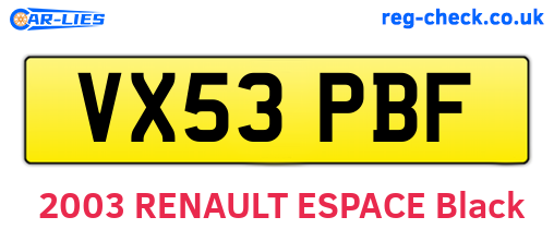 VX53PBF are the vehicle registration plates.