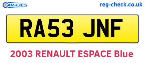 RA53JNF are the vehicle registration plates.