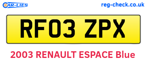 RF03ZPX are the vehicle registration plates.