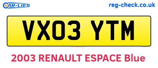 VX03YTM are the vehicle registration plates.