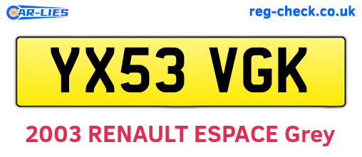 YX53VGK are the vehicle registration plates.