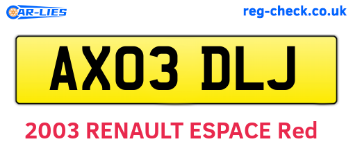 AX03DLJ are the vehicle registration plates.