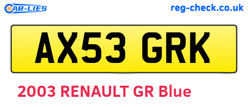 AX53GRK are the vehicle registration plates.