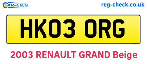 HK03ORG are the vehicle registration plates.