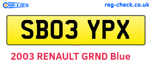 SB03YPX are the vehicle registration plates.
