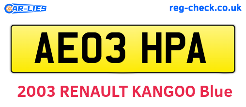 AE03HPA are the vehicle registration plates.