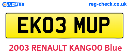 EK03MUP are the vehicle registration plates.