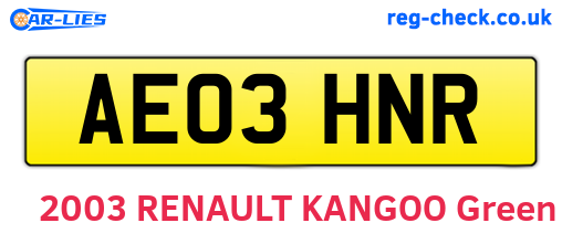 AE03HNR are the vehicle registration plates.