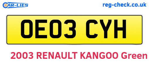 OE03CYH are the vehicle registration plates.
