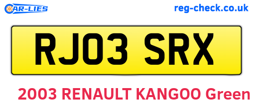 RJ03SRX are the vehicle registration plates.