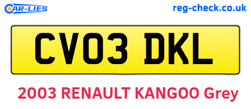 CV03DKL are the vehicle registration plates.