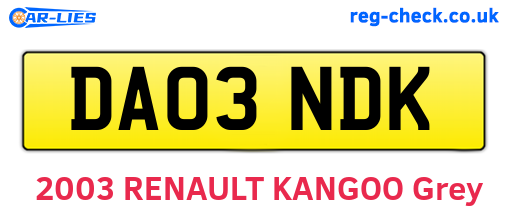 DA03NDK are the vehicle registration plates.