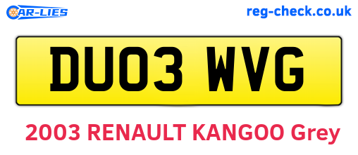 DU03WVG are the vehicle registration plates.