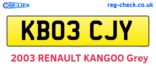 KB03CJY are the vehicle registration plates.